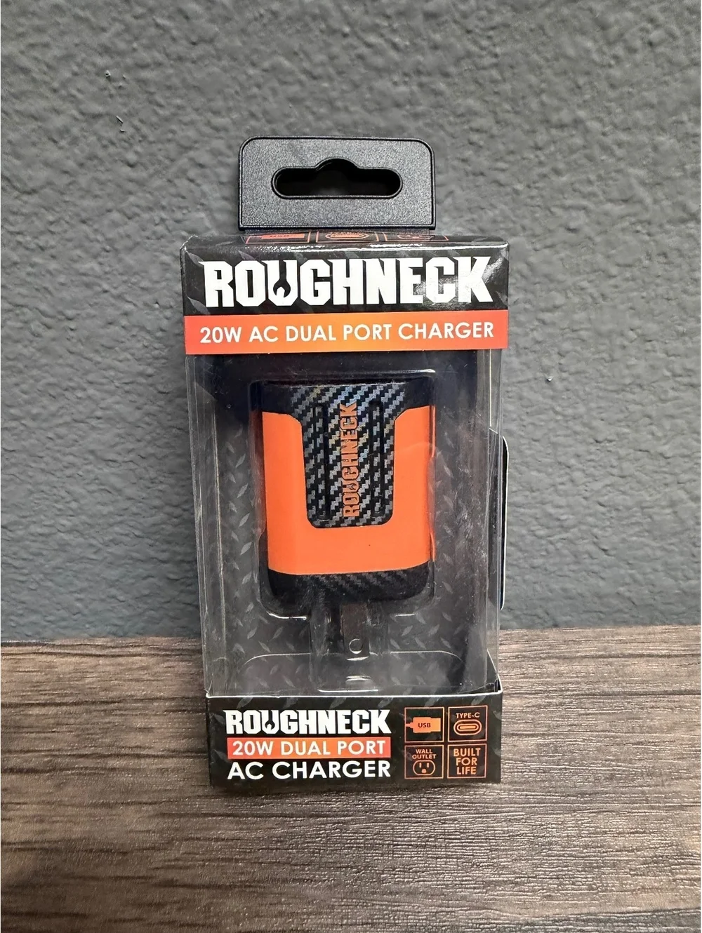 Roughneck 20W Dual Port AC Wall Charger Fast USB-C USB-A Plug Black Orange New